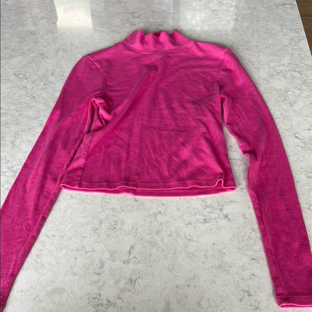 American Eagle Outfitters Pink Polo Collar Fitted Crop Blouse